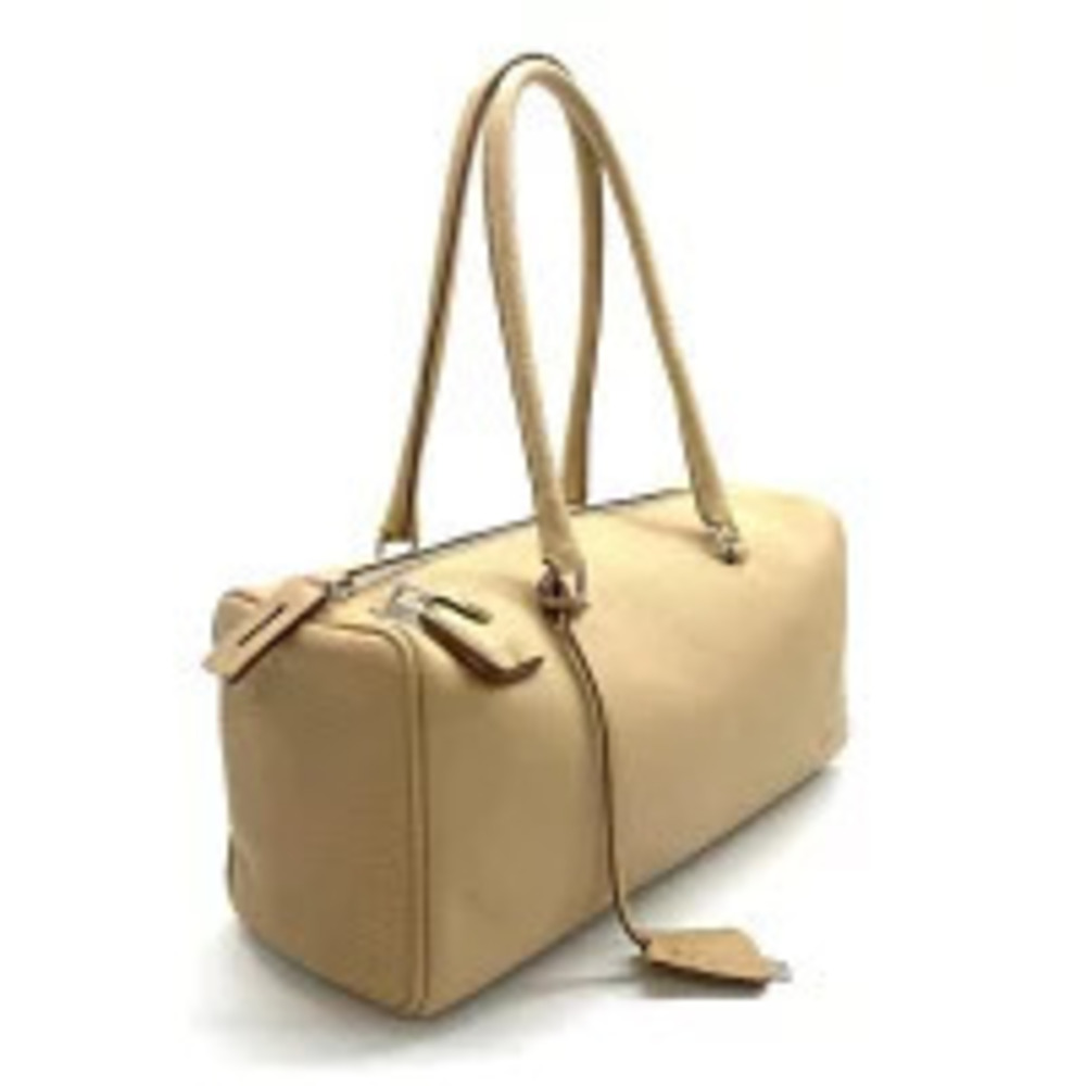 Prada Handbag Beige Shoulder Boston Leather Bag Tan